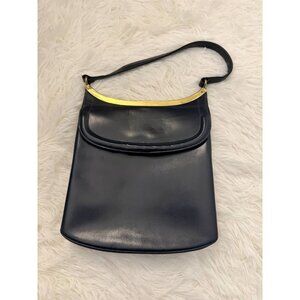 Vintage Block Purse Handbag Navy Patent Leather with Gold Accent